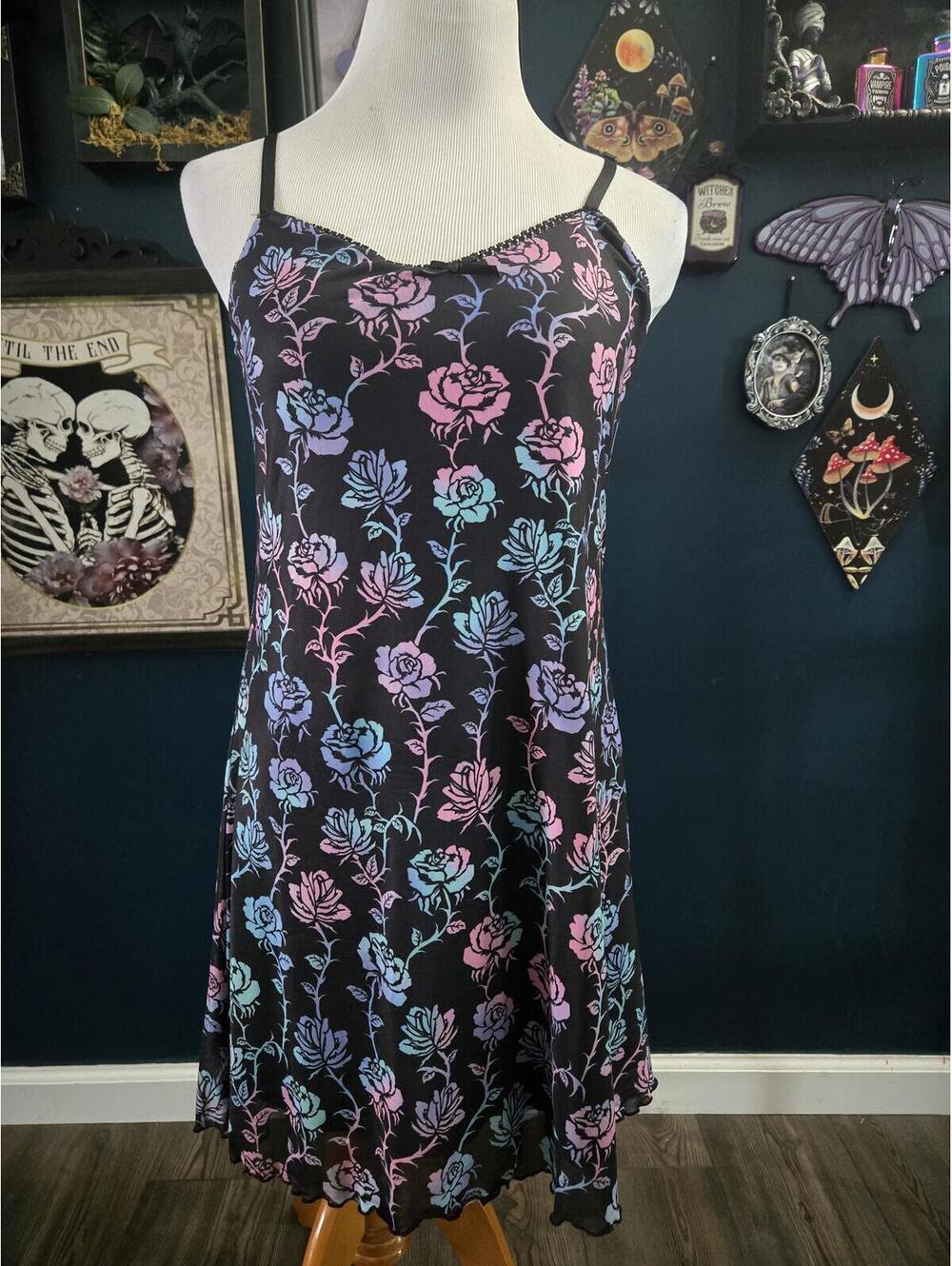WIDOW Gothic pastel roses and thorns mini dress